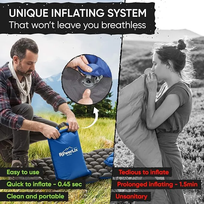 POWERLIX Ultralight Sleeping Pad for Camping with Inflating Bag, Carry Bag, Repair Kit – Compact Lightweight Camping Mat, Outdoor Backpacking Hiking Traveling Airpad Camping Air Mattress