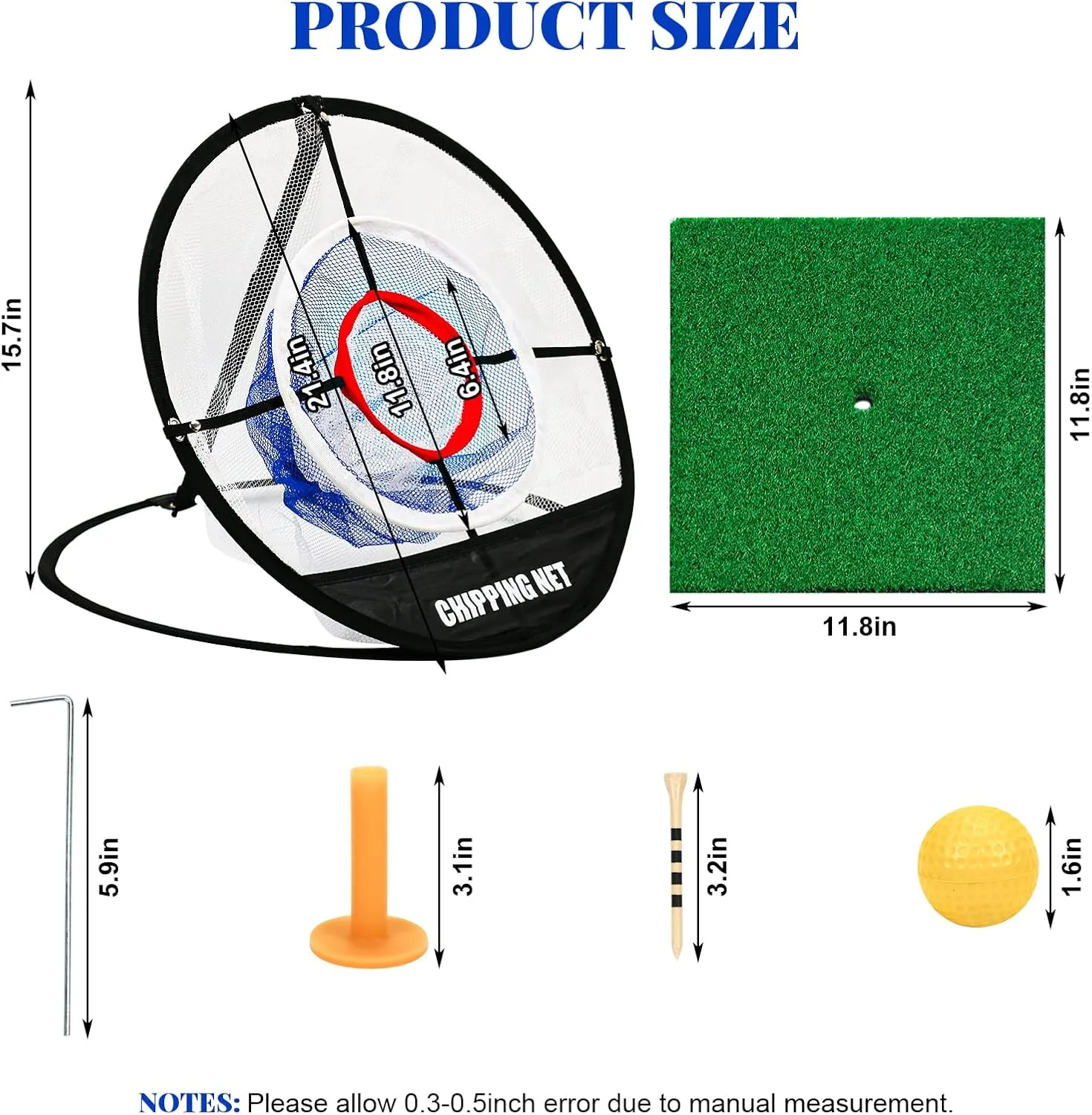 Practice Chipping Net With Hitting Mat, Pop Up Portable Target, Wooden Tees, Rubber Tee Holder, Balls, Fixed Parts for Golf Swing Training