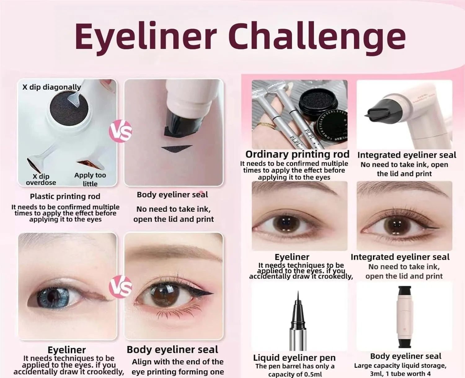 Precision Eyeliner Stamp, Double-Ended Winged Eyeliner Stamp Pen, Foldable Smudge-Proof Waterproof Eyeliners Tool (Brown 2pcs)