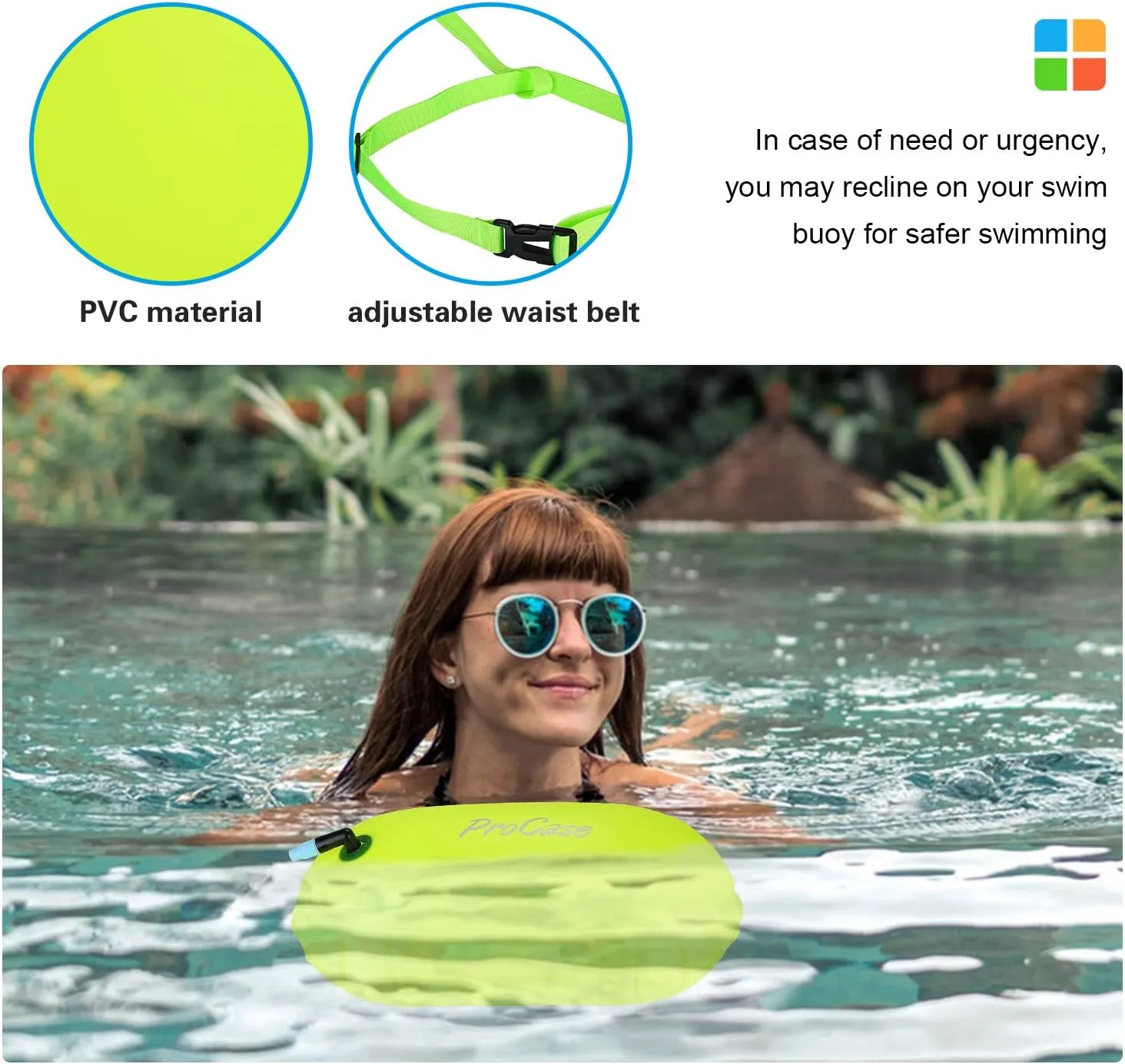 ProCase Swim Buoy Float, Swimming Bubble Safety Float with Adjustable Waist Belt for Open Water Swimmers, Triathletes, Snorkelers, Kayakers, Safe Swim Trainers