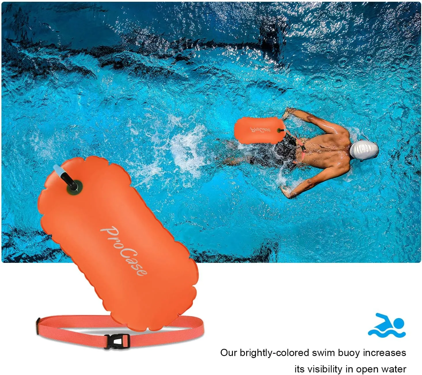 ProCase Swim Buoy Float, Swimming Bubble Safety Float with Adjustable Waist Belt for Open Water Swimmers, Triathletes, Snorkelers, Kayakers, Safe Swim Trainers