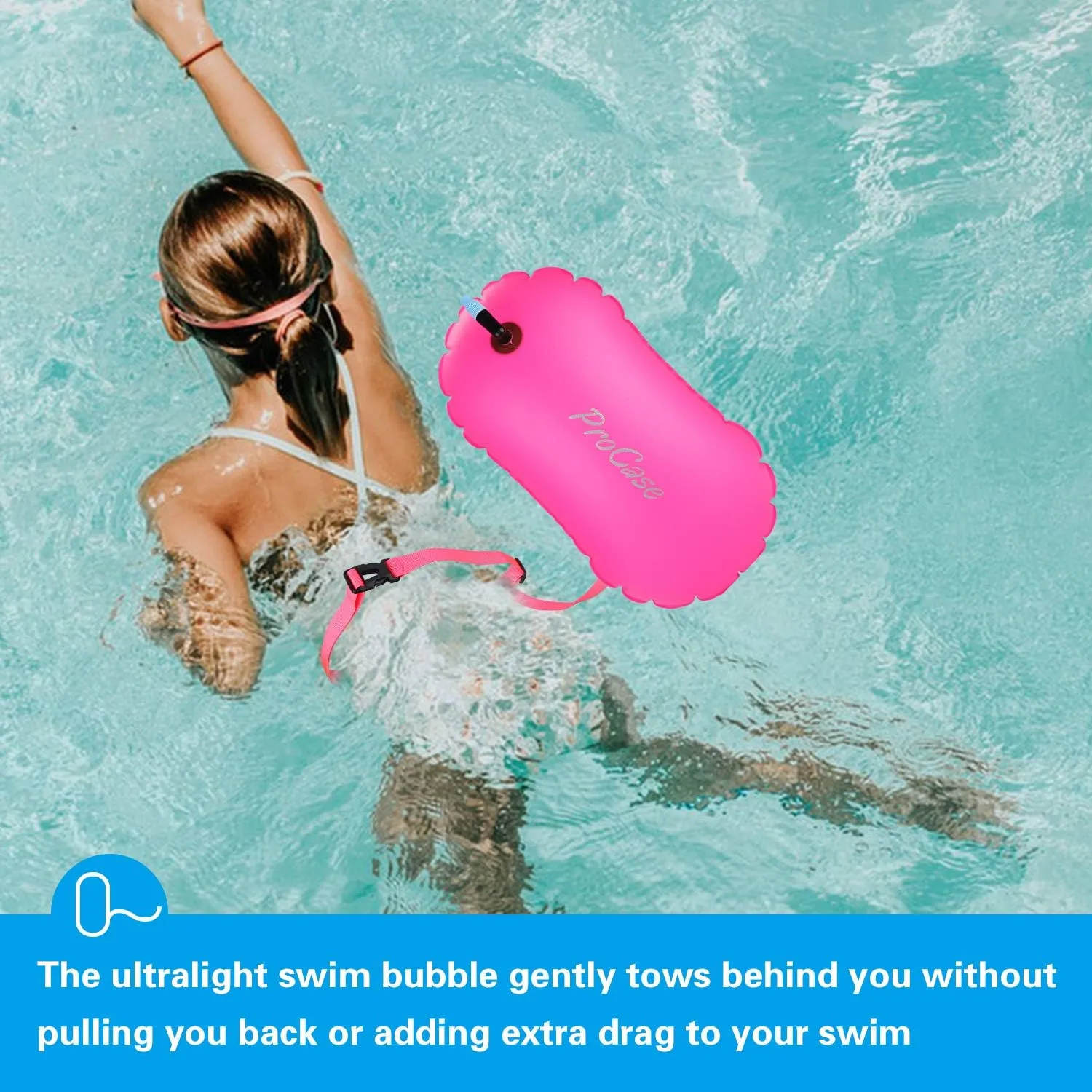 ProCase Swim Buoy Float, Swimming Bubble Safety Float with Adjustable Waist Belt for Open Water Swimmers, Triathletes, Snorkelers, Kayakers, Safe Swim Trainers