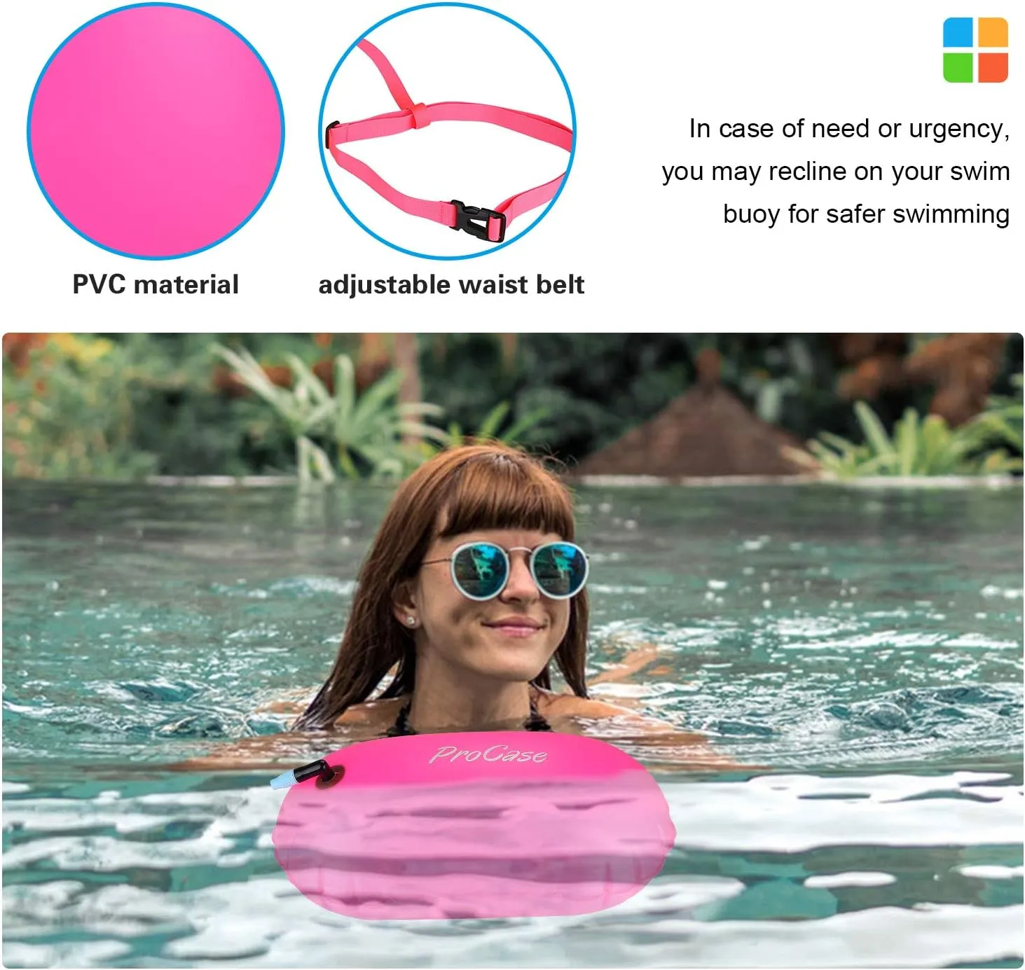 ProCase Swim Buoy Float, Swimming Bubble Safety Float with Adjustable Waist Belt for Open Water Swimmers, Triathletes, Snorkelers, Kayakers, Safe Swim Trainers