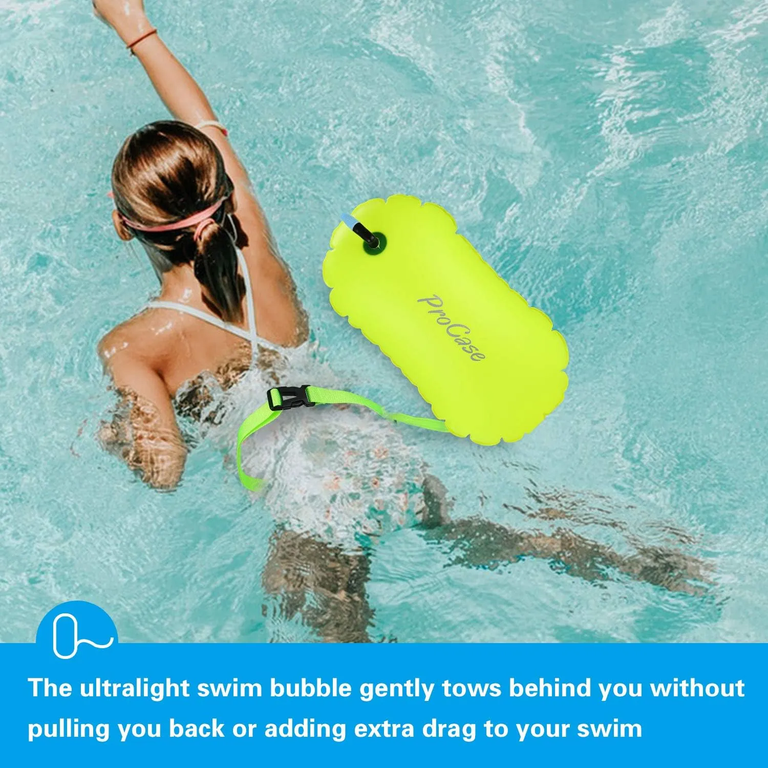 ProCase Swim Buoy Float, Swimming Bubble Safety Float with Adjustable Waist Belt for Open Water Swimmers, Triathletes, Snorkelers, Kayakers, Safe Swim Trainers