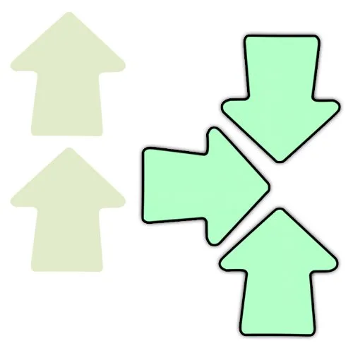 ProTapes Pro Glow Arrows Glow In The Dark Phosphorescent Vinyl Tape, Directional Arrows, 2" Height, 15 mils Thick (1 Bag; 25 Arrows)