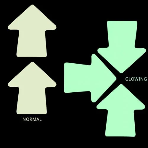 ProTapes Pro Glow Arrows Glow In The Dark Phosphorescent Vinyl Tape, Directional Arrows, 2" Height, 15 mils Thick (1 Bag; 25 Arrows)