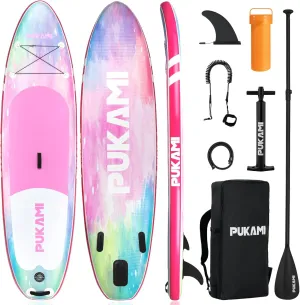 PUKAMI Inflatable Paddle Board for Adults,10.6' Stand Up Paddle Board with Premium SUP Accessories & Carry Bag,Paddle,Pump,Leash,Wide Stable Design,Non-Slip Deck,Surf Control for Youth