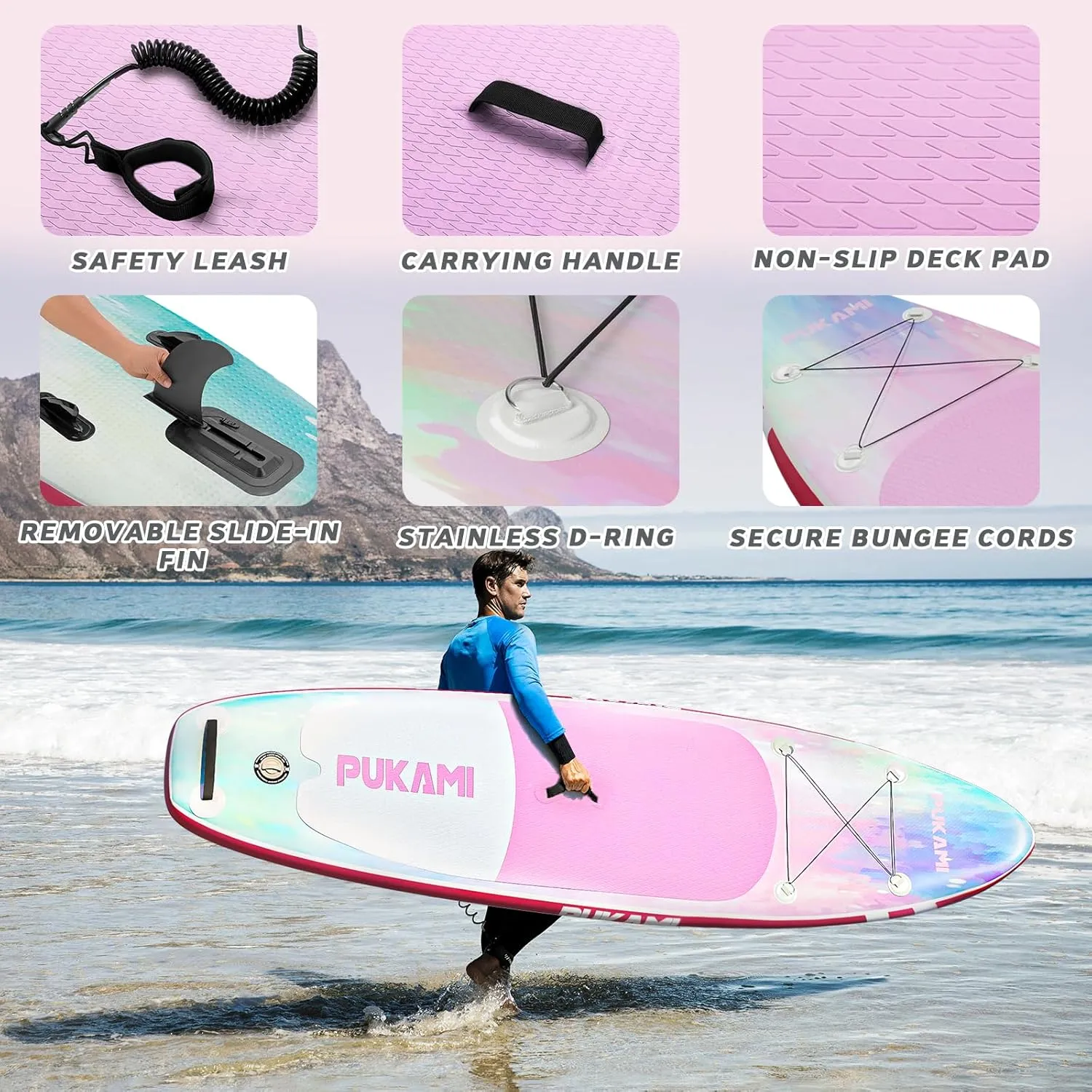 PUKAMI Inflatable Paddle Board for Adults,10.6' Stand Up Paddle Board with Premium SUP Accessories & Carry Bag,Paddle,Pump,Leash,Wide Stable Design,Non-Slip Deck,Surf Control for Youth