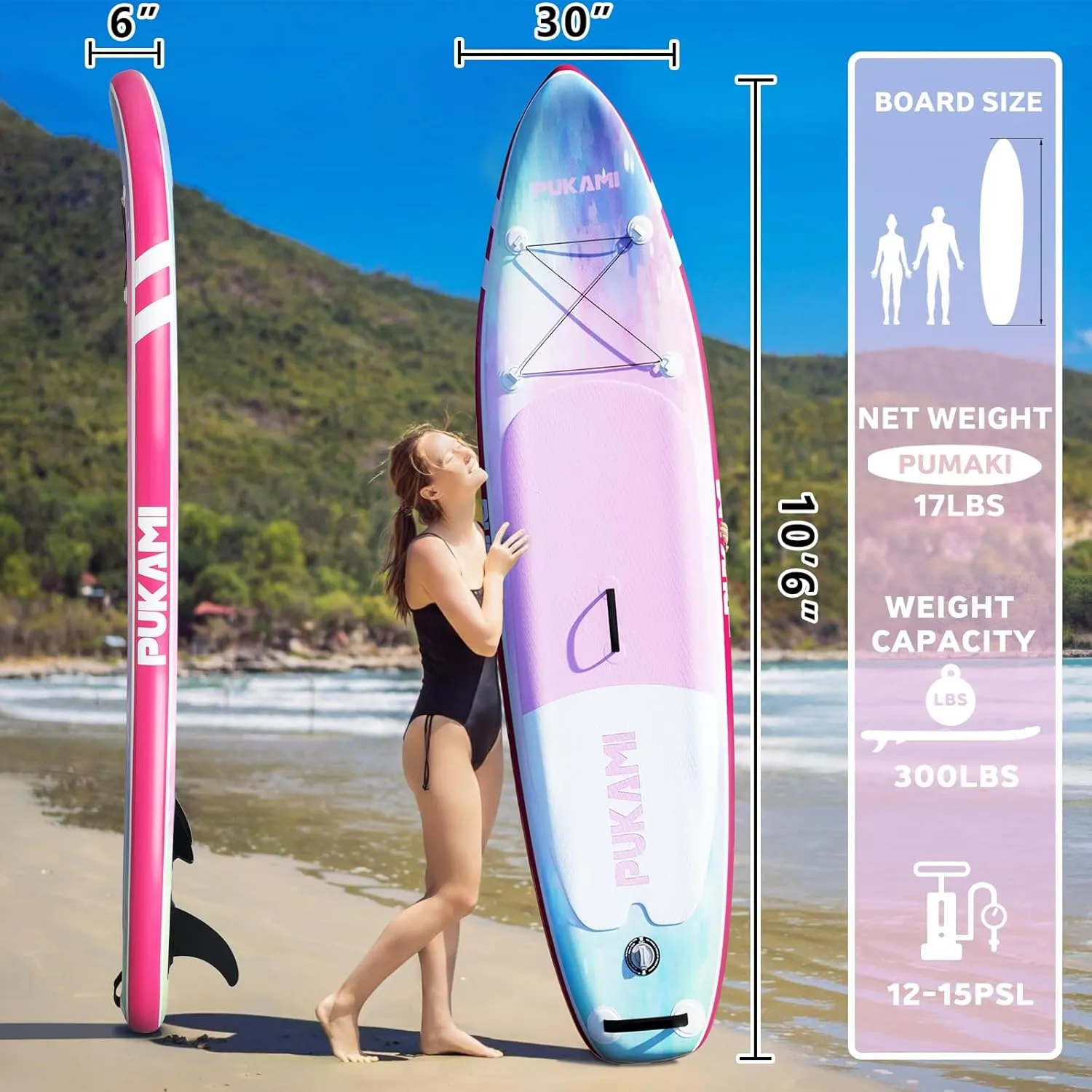 PUKAMI Inflatable Paddle Board for Adults,10.6' Stand Up Paddle Board with Premium SUP Accessories & Carry Bag,Paddle,Pump,Leash,Wide Stable Design,Non-Slip Deck,Surf Control for Youth