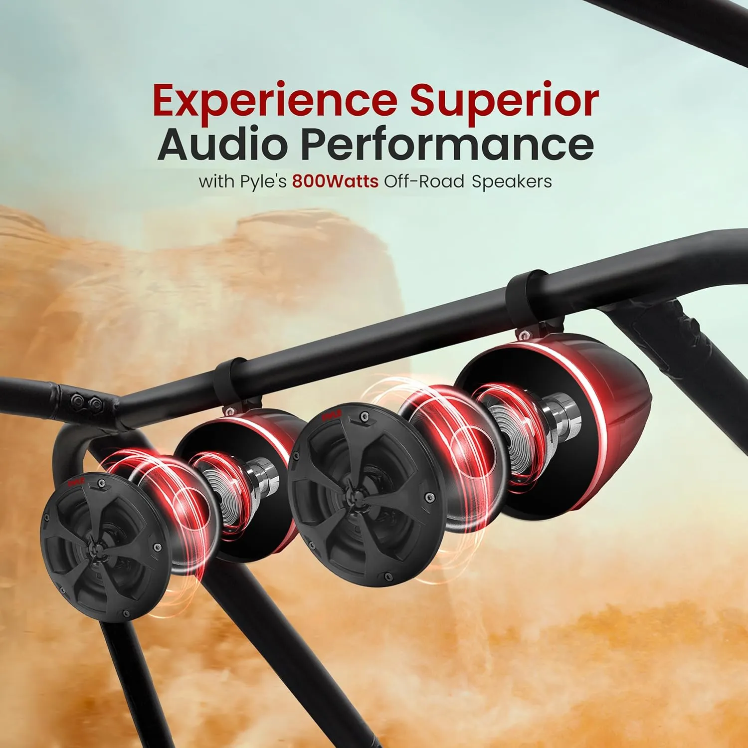 Pyle Waterproof Off-Road Speakers - 2-Way 800W 4 Inch Marine Grade Wakeboard Tower Speaker System Full Range Outdoor Audio Stereo Speaker w/RGB Lights - ATV, UTV, 4x4, Jeep, Watercraft, Boat (2 Pair)