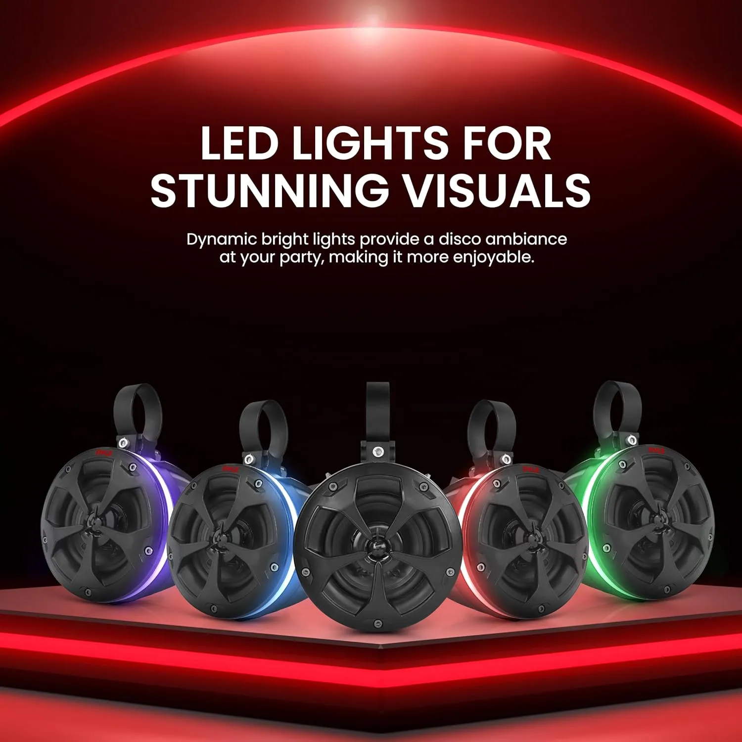 Pyle Waterproof Off-Road Speakers - 2-Way 800W 4 Inch Marine Grade Wakeboard Tower Speaker System Full Range Outdoor Audio Stereo Speaker w/RGB Lights - ATV, UTV, 4x4, Jeep, Watercraft, Boat (2 Pair)