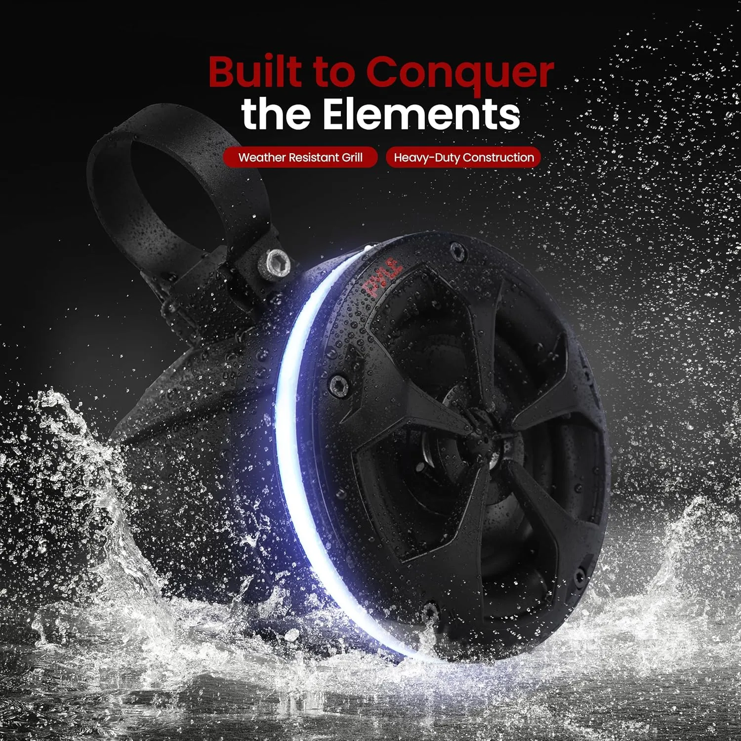 Pyle Waterproof Off-Road Speakers - 2-Way 800W 4 Inch Marine Grade Wakeboard Tower Speaker System Full Range Outdoor Audio Stereo Speaker w/RGB Lights - ATV, UTV, 4x4, Jeep, Watercraft, Boat (2 Pair)