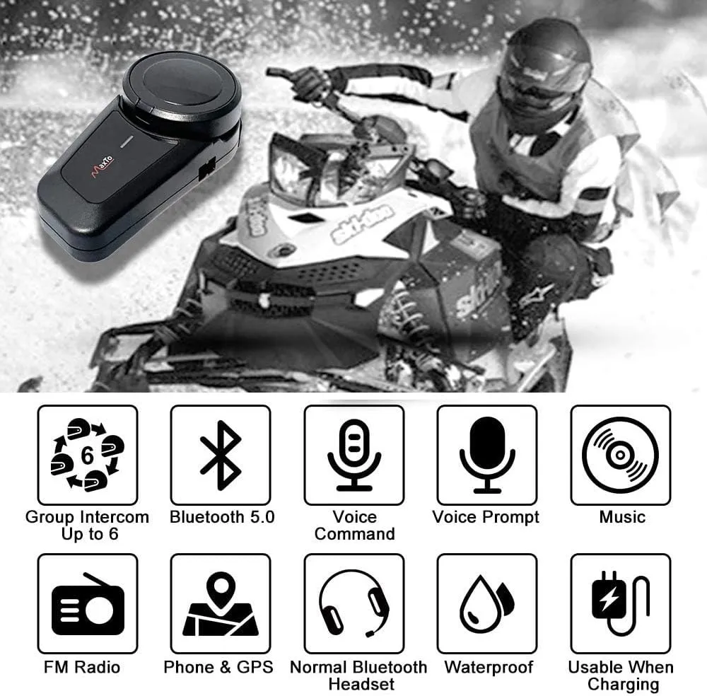 QSPORTPEAK Motorcycle Helmet Bluetooth Intercom Kit, M2 1000M 5.0 Bluetooth Motorcycle Helmet Communication Systems Up to 6 Riders with Noise Cancellation, FM, Hands-Free, Waterproof (1 Pack)