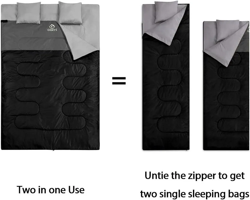 queen size double sleeping bag with pillows - waterproof