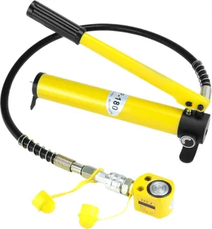 QWORK 5T Low Profile Hydraulic Jack Porta Power Kit with CP-180 Manual Hydraulic Hand Pump, Stroke 0.24", Heavy-Duty Metal Construction for Vertical, Horizontal, and Inverted Use