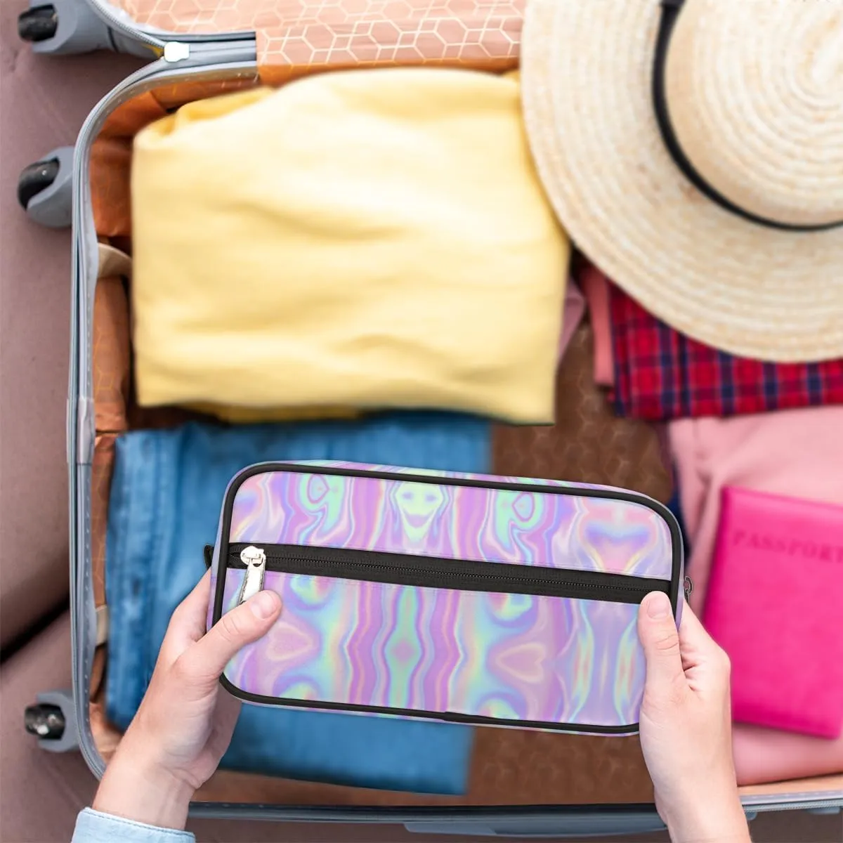 Rainbow Pink Travel Cosmetic Bag,Hanging Makeup Bag,Rainbow Toiletry Bag for Women Girls,Approved Hygiene Bag Waterproof Dopp Kit Organizer for Toiletries Shower Bathroom Carry-on Accessories Gifts