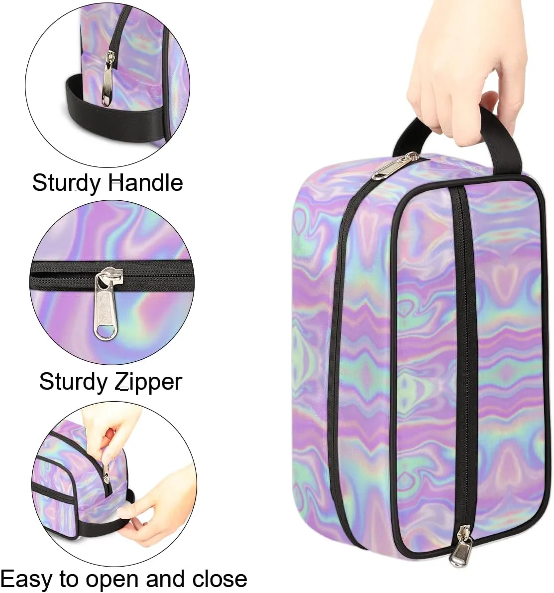 Rainbow Pink Travel Cosmetic Bag,Hanging Makeup Bag,Rainbow Toiletry Bag for Women Girls,Approved Hygiene Bag Waterproof Dopp Kit Organizer for Toiletries Shower Bathroom Carry-on Accessories Gifts