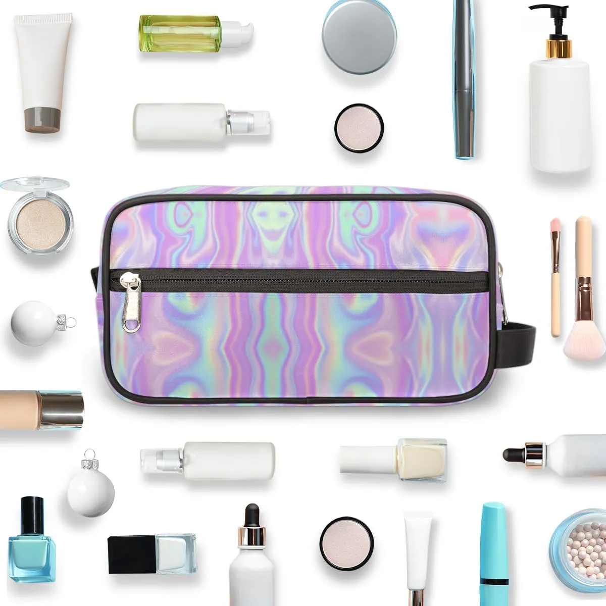 Rainbow Pink Travel Cosmetic Bag,Hanging Makeup Bag,Rainbow Toiletry Bag for Women Girls,Approved Hygiene Bag Waterproof Dopp Kit Organizer for Toiletries Shower Bathroom Carry-on Accessories Gifts