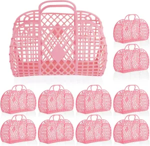 Rainmae 10 Pcs Jelly Purse Jelly Basket Beach Bags, Reusable Tote Beach Handbags, Plastic Beach Basket for Women Girls