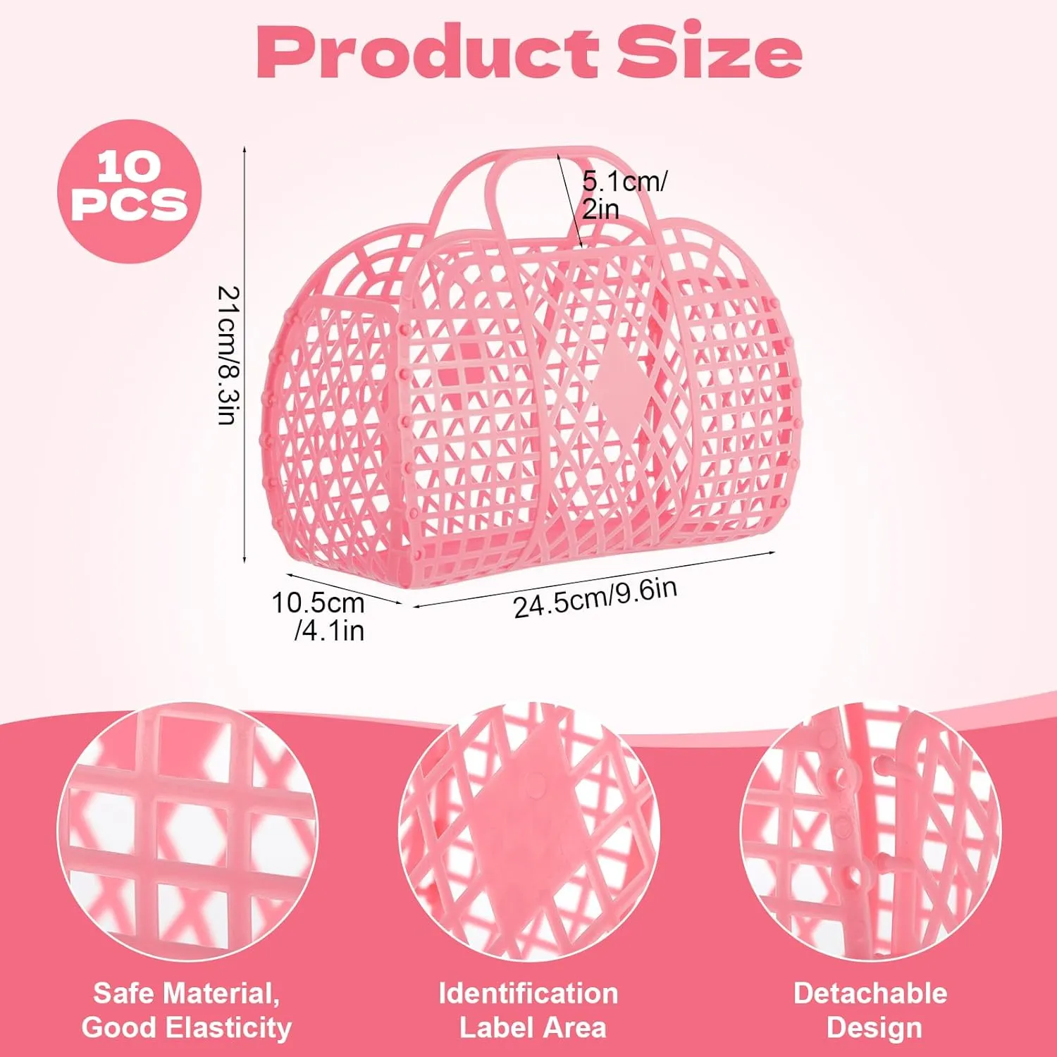 Rainmae 10 Pcs Jelly Purse Jelly Basket Beach Bags, Reusable Tote Beach Handbags, Plastic Beach Basket for Women Girls