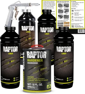 Raptor Black Urethane Spray-On Truck Bed Liner Kit, Protective Paint with Spray Gun, for Tailgates & Trucks, Vehicle Undercoating, 4 Litres
