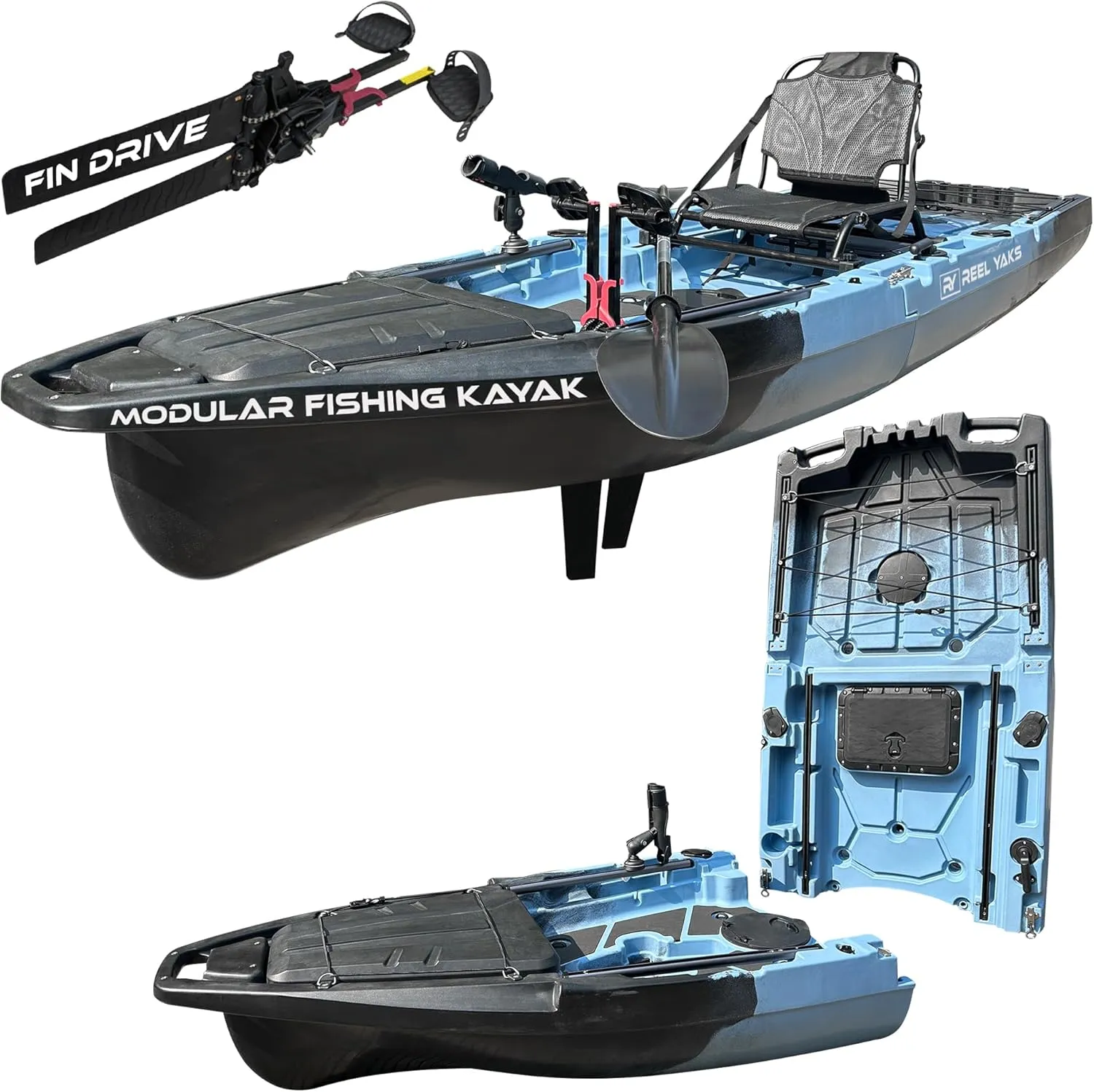 Recon Modular Fishing Kayak - 10.5ft Lightweight, Sit On Top Kayak for Adults & Youth - Stable & Portable, Ideal Space-Saving Design - 400 lbs Capacity