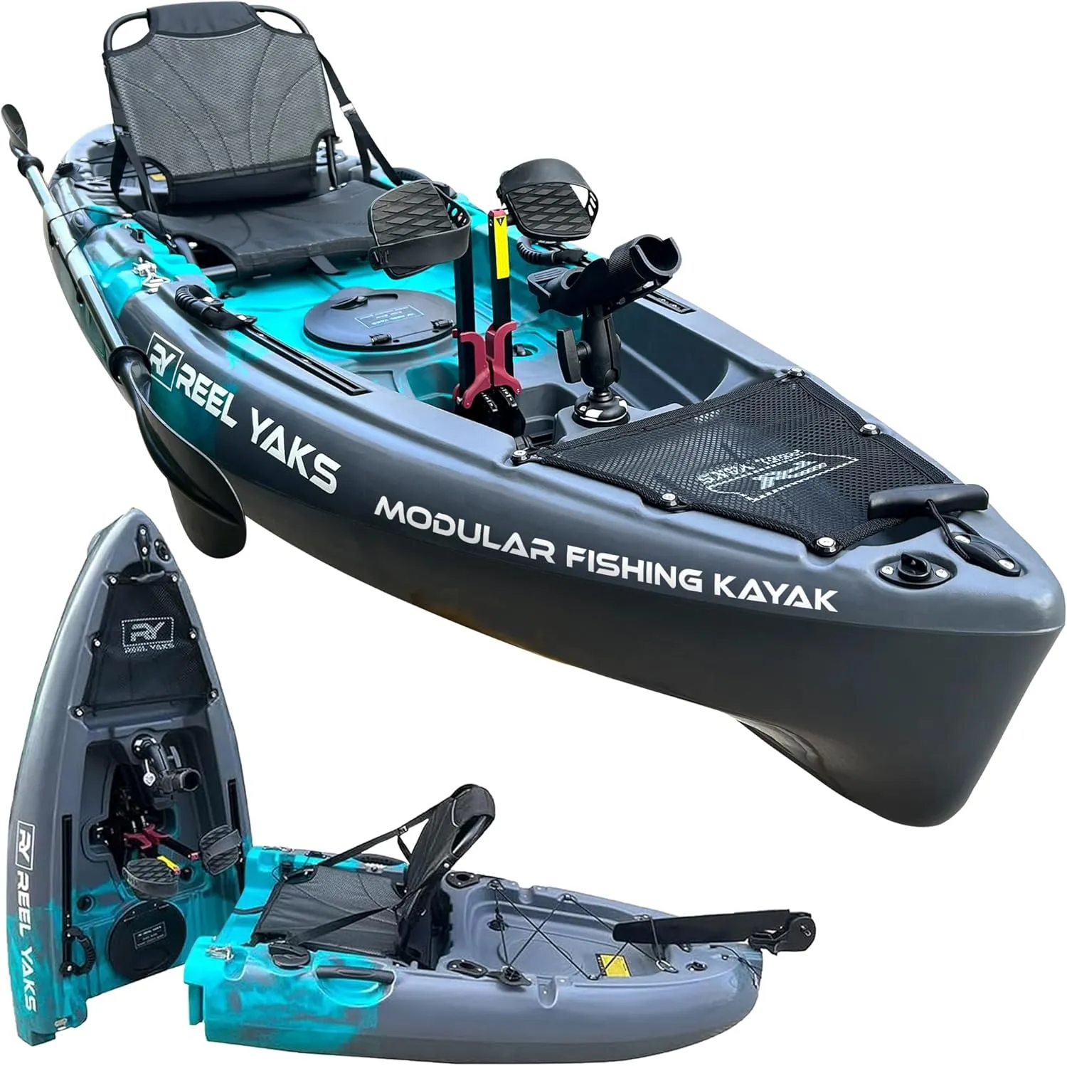 Reel Yaks Raptor Modular Fishing Kayak - 9.5ft Lightweight Sit On Top Kayak for Adults & Youth - Stable & Portable, Ideal Space-Saving Design for Travel - 380lbs Capacity