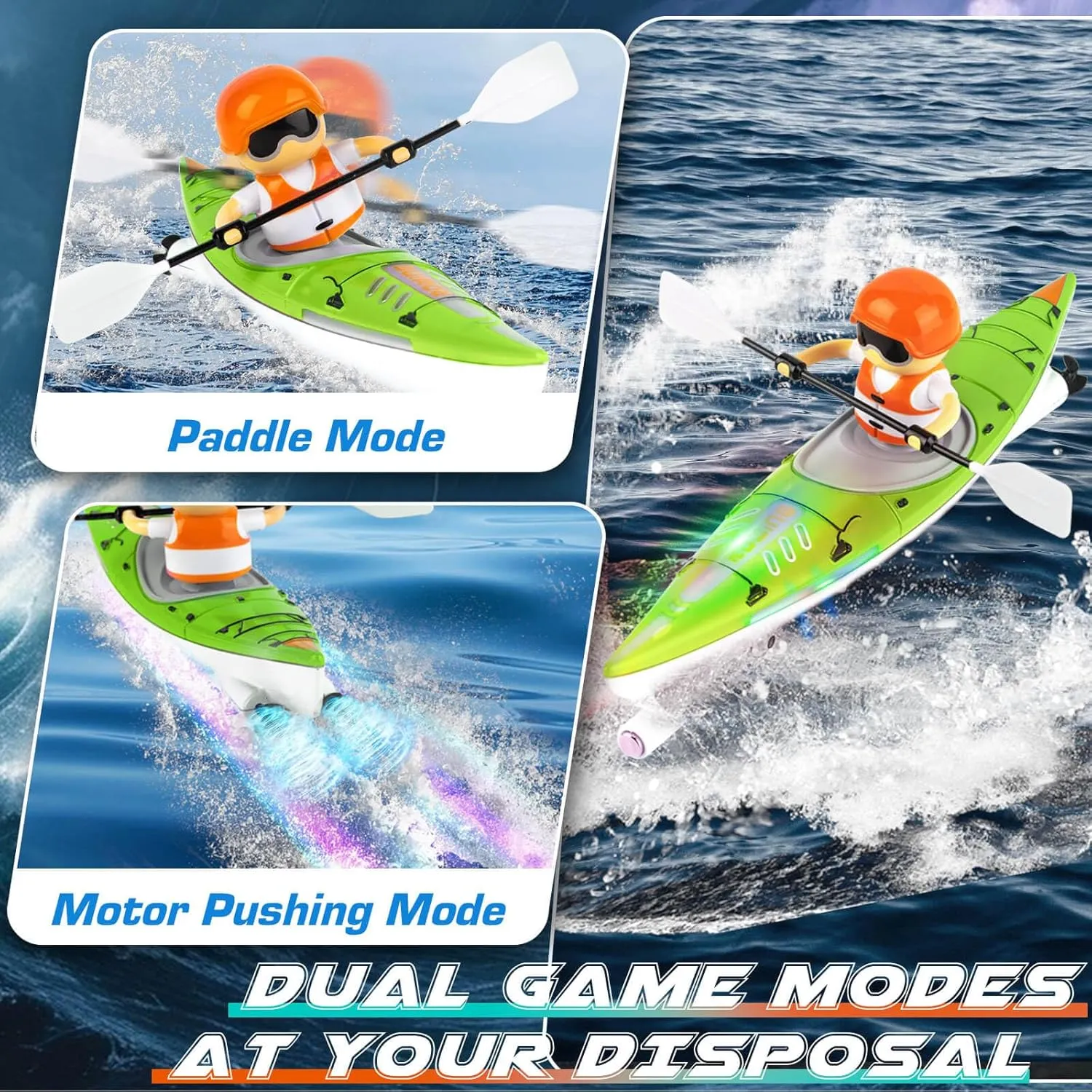 Remote Control Boat for Kids 6-12: Rc Speedboat Toy with Led Lights - Smart Water Sensor Auto On/Off, Dual Modes 2.4ghz Remote Boat for Pool Lake Bath Fun - Gift for Kids Ages 6-12 ，Green