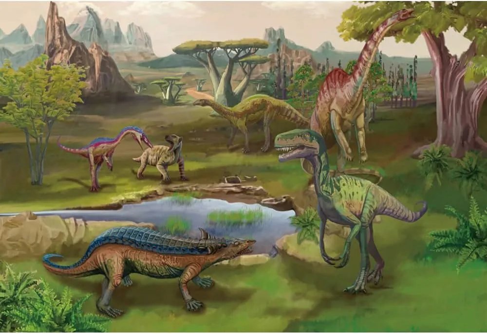 Renaiss 7x5ft Dinosaur World Park Backdrop Polyester Tropical Jungle Safari Forest Trees Mountain Lake Rainforest Dino Animals Background Photography for Kids Boy Birthday Party Decor Photo Props