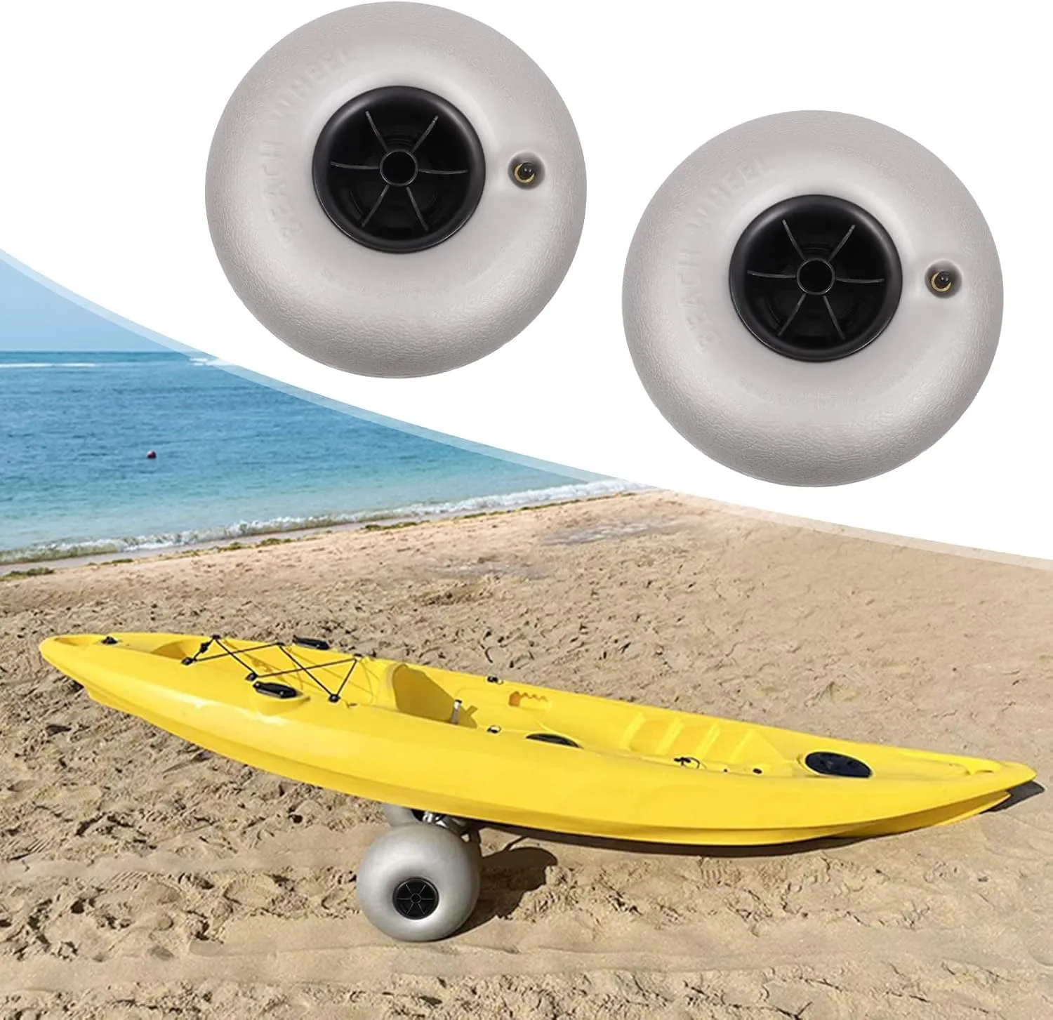 Replacement Balloon Wheels, Boat Trailer Tires/Beach Inflatable Wheels,Beach Canoe Cart and Buggy Wheels for Kayak Trolley Fishing Cart Up to 88.18lbs,2-Pack
