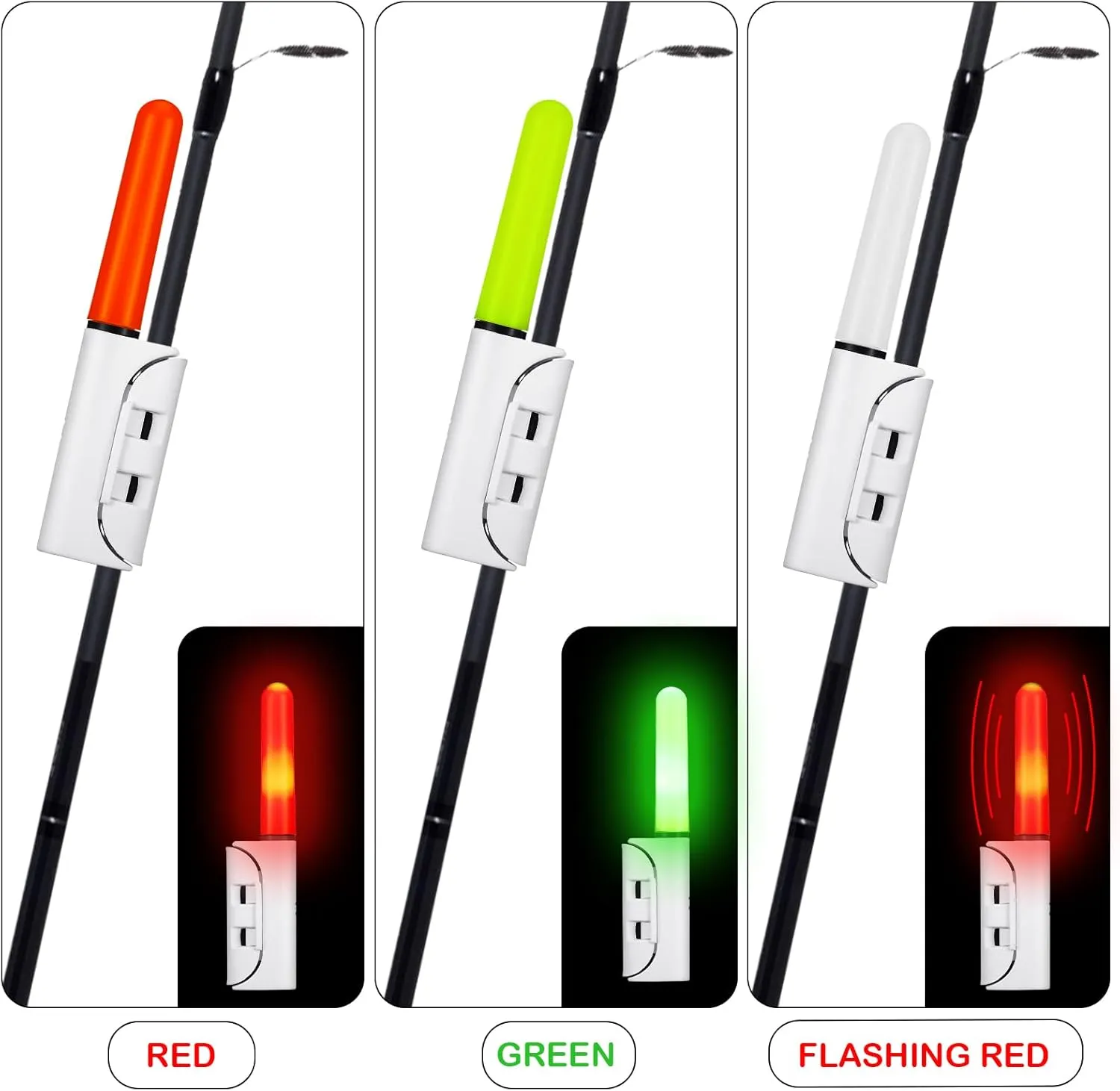 Retisee 9 Pcs 2.5 Inch Fishing Glow Sticks LED Fishing Pole Light Night Fish Strike Alert Glow Stick Bite Alarm Night Fish Rod Waterproof Luminous Rod