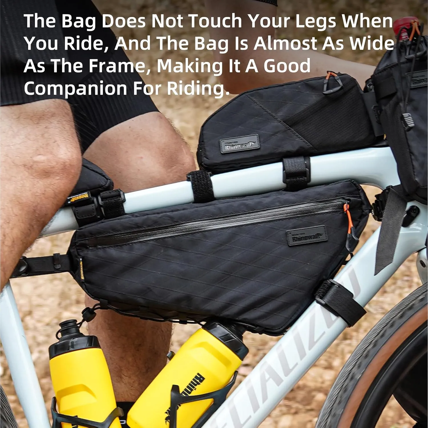Rhinowalk BHD0018 Bike Frame Triangle Bag 2.9L, Waterproof Storage Bag with YKK Zippers, Cable Port & Pump Holder, Fits Hydration Pack – Black