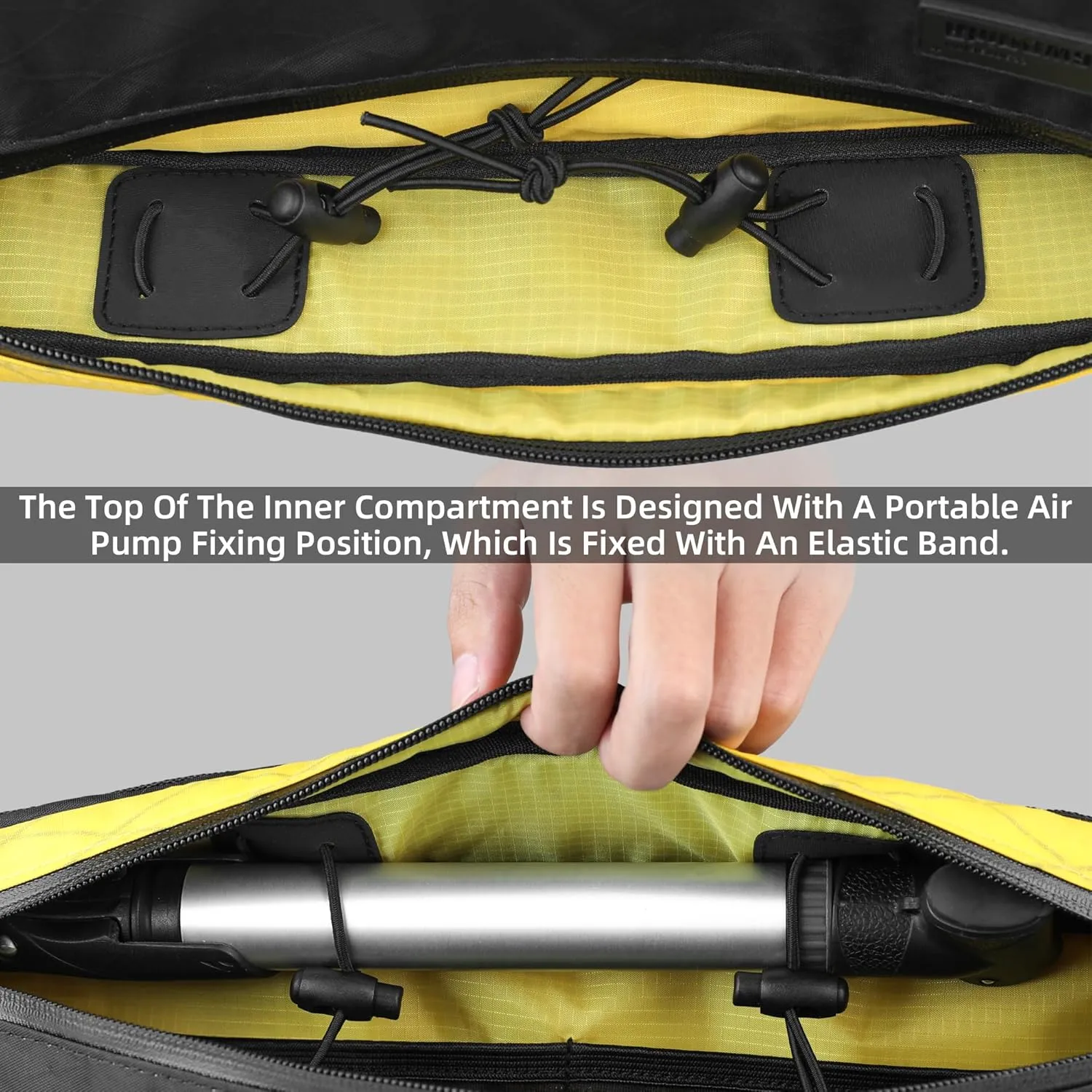 Rhinowalk BHD0018 Bike Frame Triangle Bag 2.9L, Waterproof Storage Bag with YKK Zippers, Cable Port & Pump Holder, Fits Hydration Pack – Black