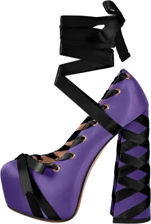 richealnini Strappy Heel Platform Sandals for Women Tie Up Block Heels Party Shoes