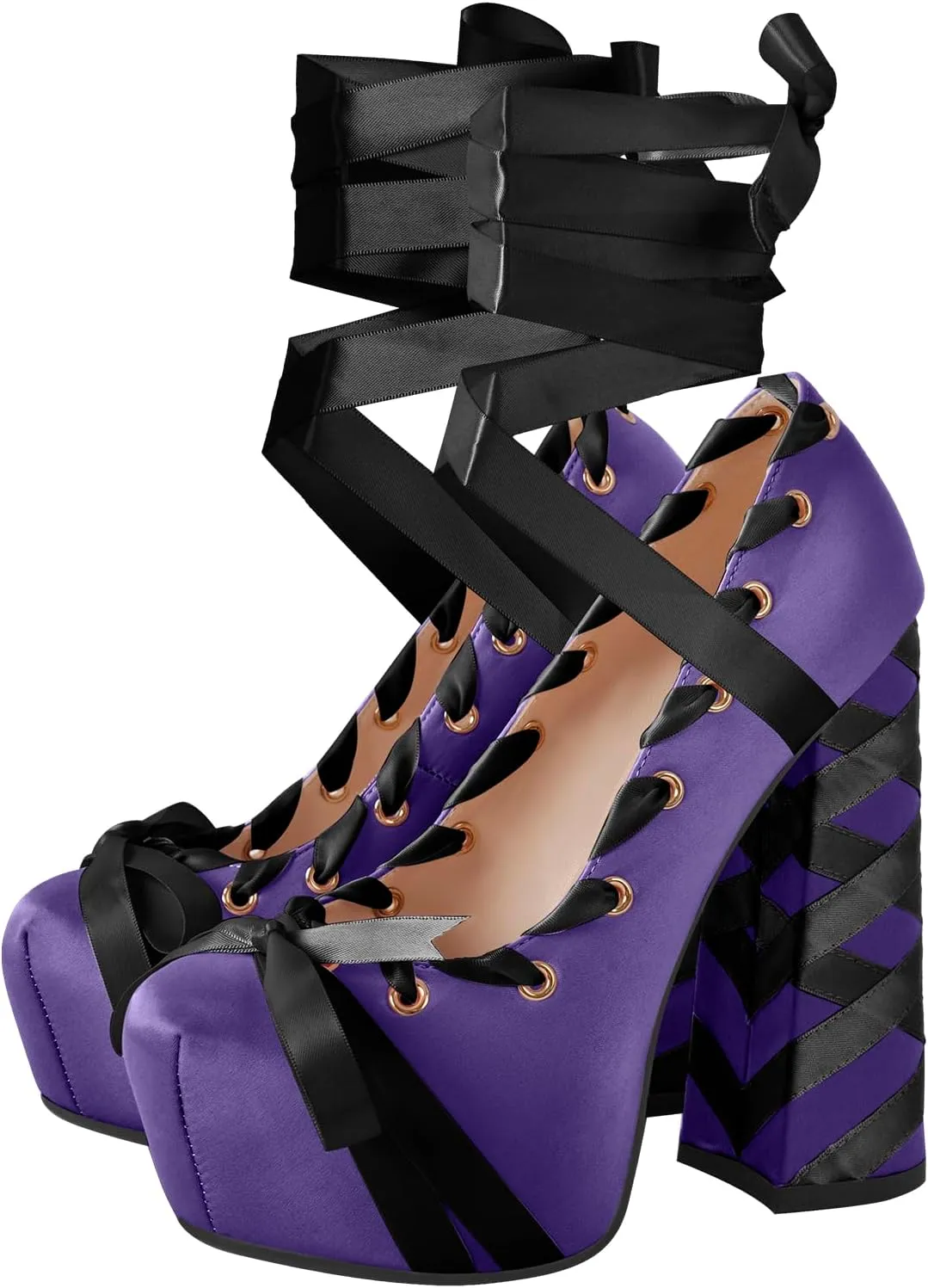richealnini Strappy Heel Platform Sandals for Women Tie Up Block Heels Party Shoes