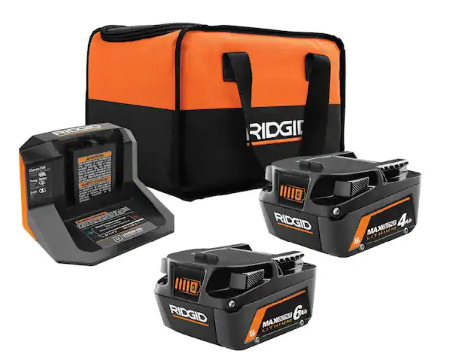 Ridgid 18V 6.0 Ah and 4.0 Ah MAX Output Lithium-Ion Batteries and Charger Kit with Bag