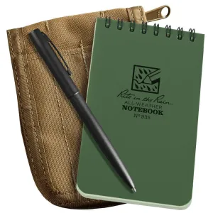 Rite in the Rain 935-KIT, All-Weather Green Universal 76mm x 127mm in Kit, Tan Cordura Fabric Cover, Black All-Weather Pen