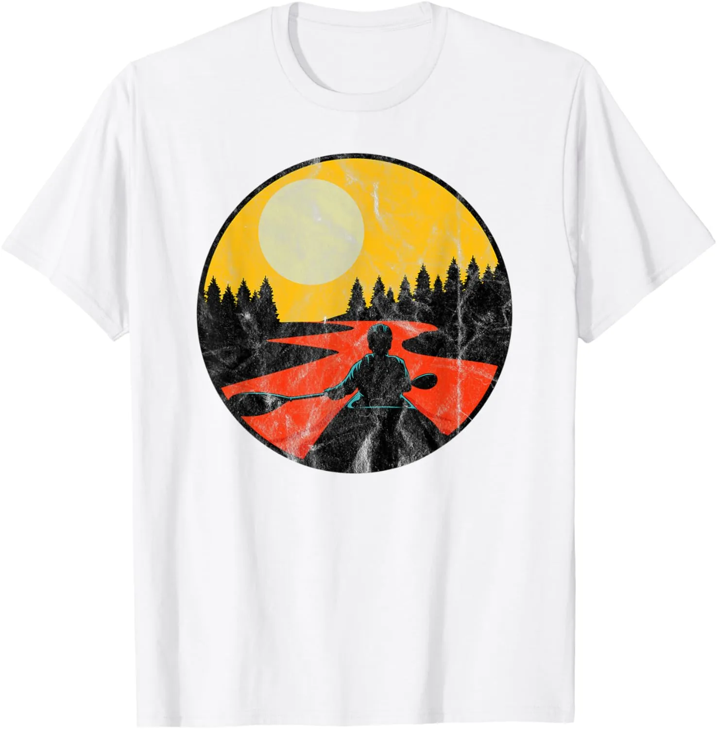 River Canoeing 70s Retro Lake Canoe Trip Boating Fishing T-Shirt