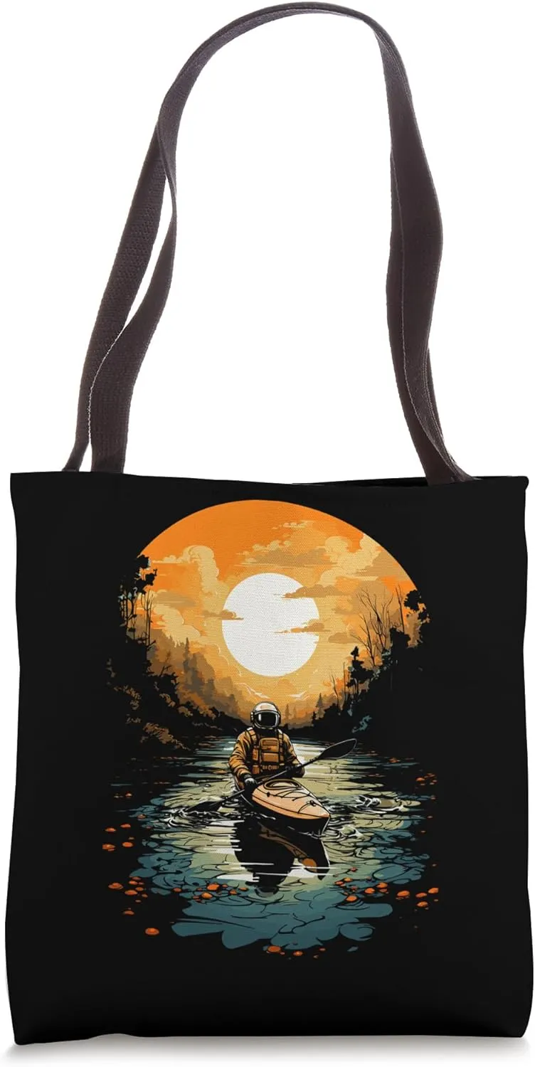 River Spaceman Astronaut in Kayak for Kayakers & Paddlers Tote Bag