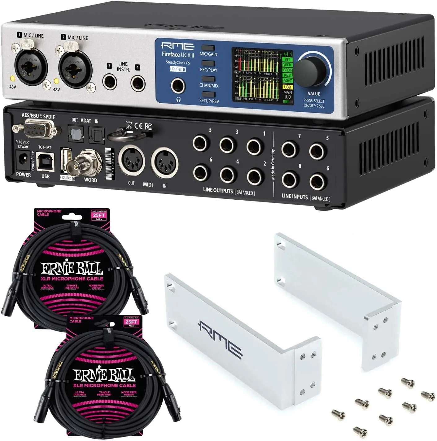 RME Fireface UCX II 40-channel USB Interface, RME Rackmount kit, (2) ErnieBall XLR Bundle