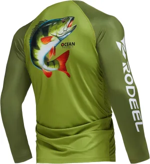 Rodeel Men's Fishing Shirts for Men Long Sleeve Wicking Fabric UPF 50 Sun Protection Performance Shirt