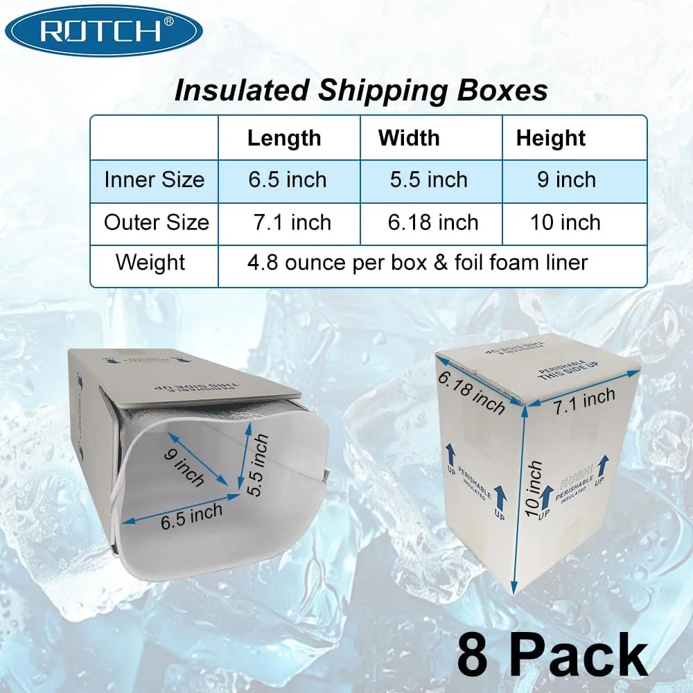 ROTCH Insulated Shipping Boxes with Liners, 8 Pack 7x6x10'', Small Cold Shipping Box Coolers for Perishable Frozen Food, White (T7610-8L-W)