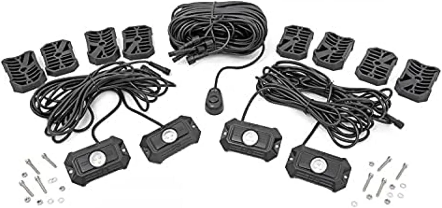 Rough Country Deluxe LED Rock Light Pods w/Mounting Kit | 4 Pods - 70980 , White