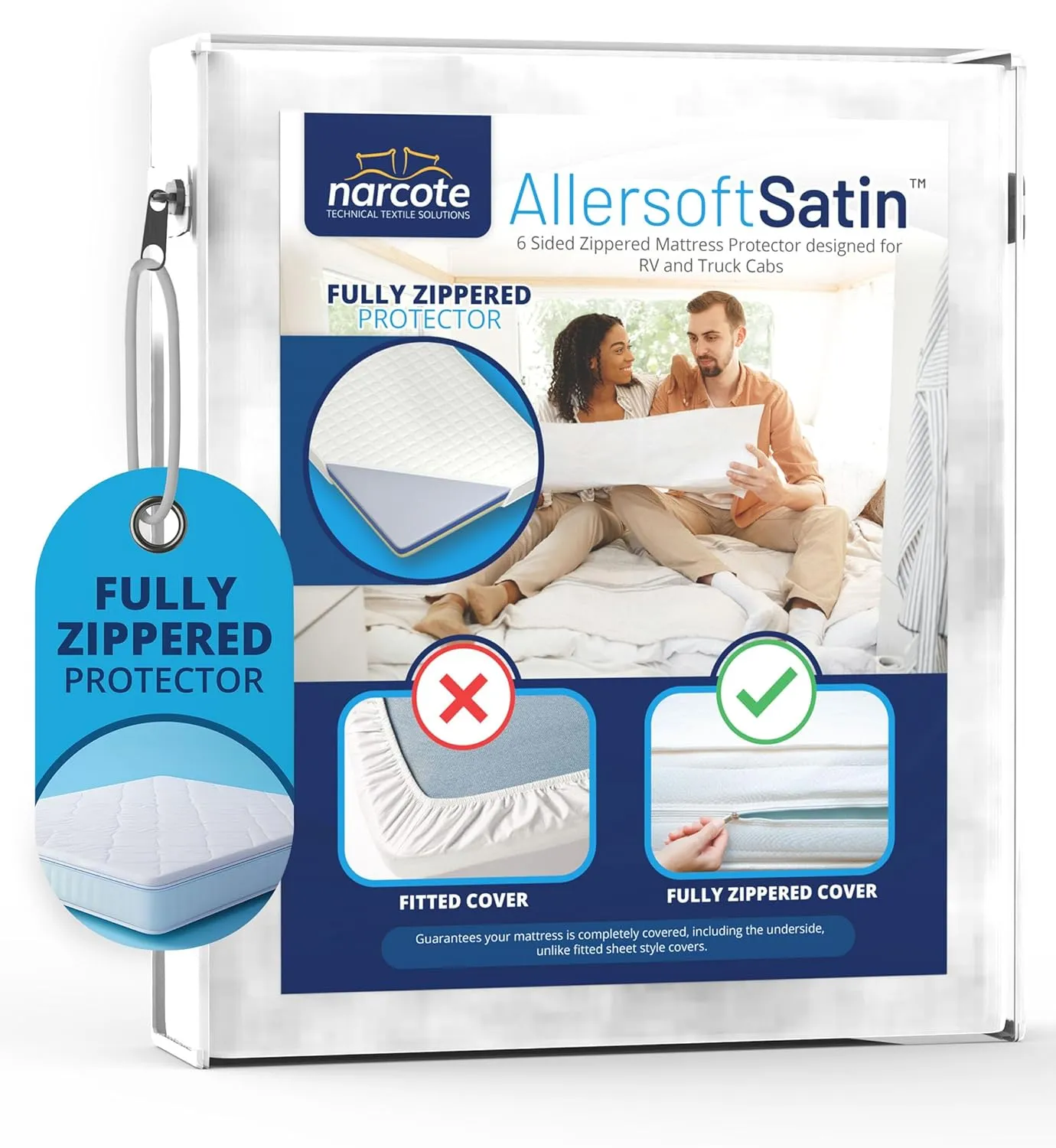 RV 6 Sided Zippered Mattress Protector with Secure Locking Zipper for 66x80 Olympic Queen. Creates a Natural Seal Around Your Mattress from Dust, Pet Dander, Pollen, Liquids & More. Oeko-Tex Certified