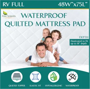 RV Full Size Waterproof Mattress Pad - Fitted Mattress Protector with Quilted Pillow Top Mattress Topper - Premium Quality Hypoallergenic Mattress Cover (48”x75”) RV Short Full