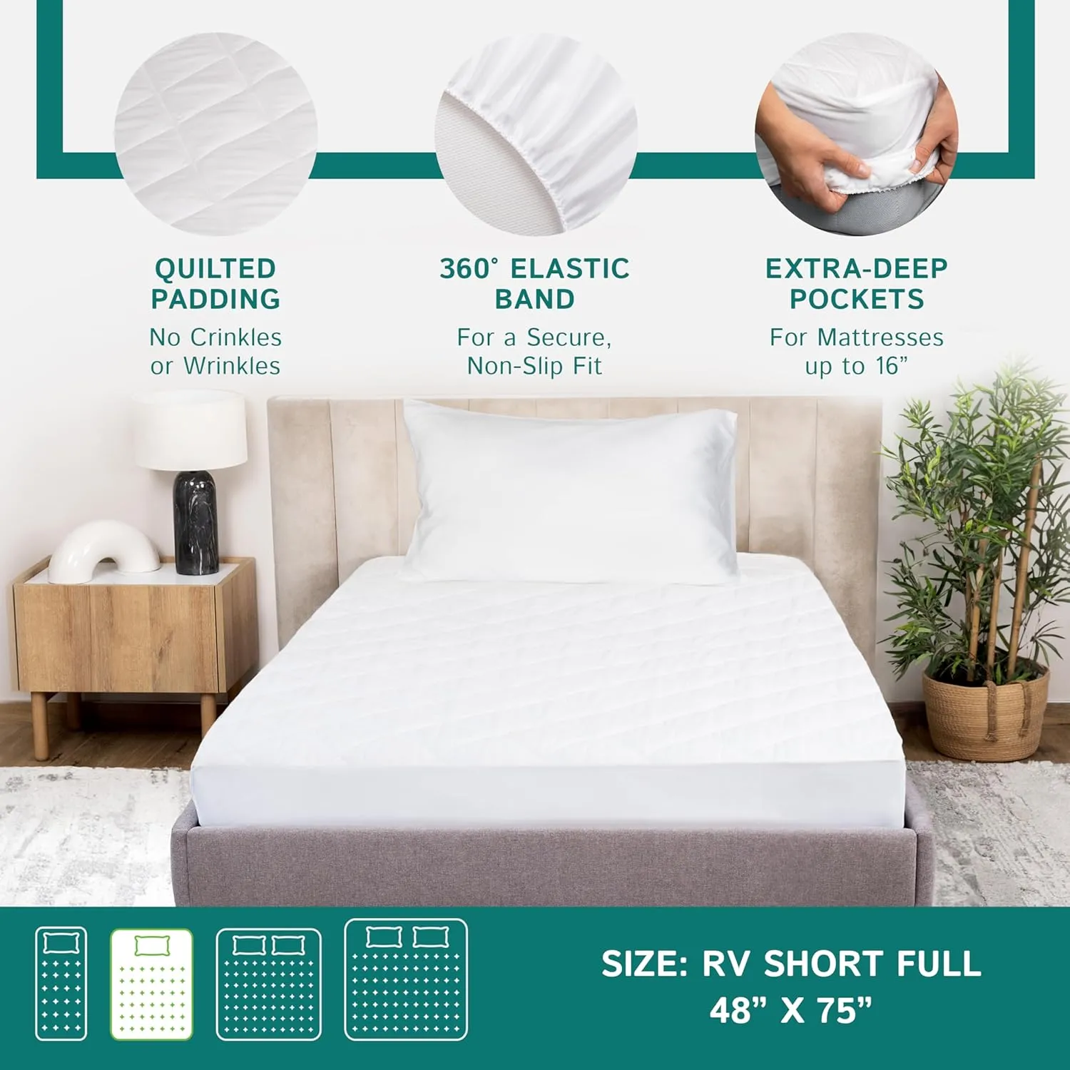 RV Full Size Waterproof Mattress Pad - Fitted Mattress Protector with Quilted Pillow Top Mattress Topper - Premium Quality Hypoallergenic Mattress Cover (48”x75”) RV Short Full