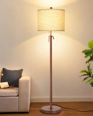 Rynx | Metal Brown Floor Lamp For Living Room, Adjustable Height Floor Lamp, Pole Lamp For Bedroom, With Linen Shade And Metal Base