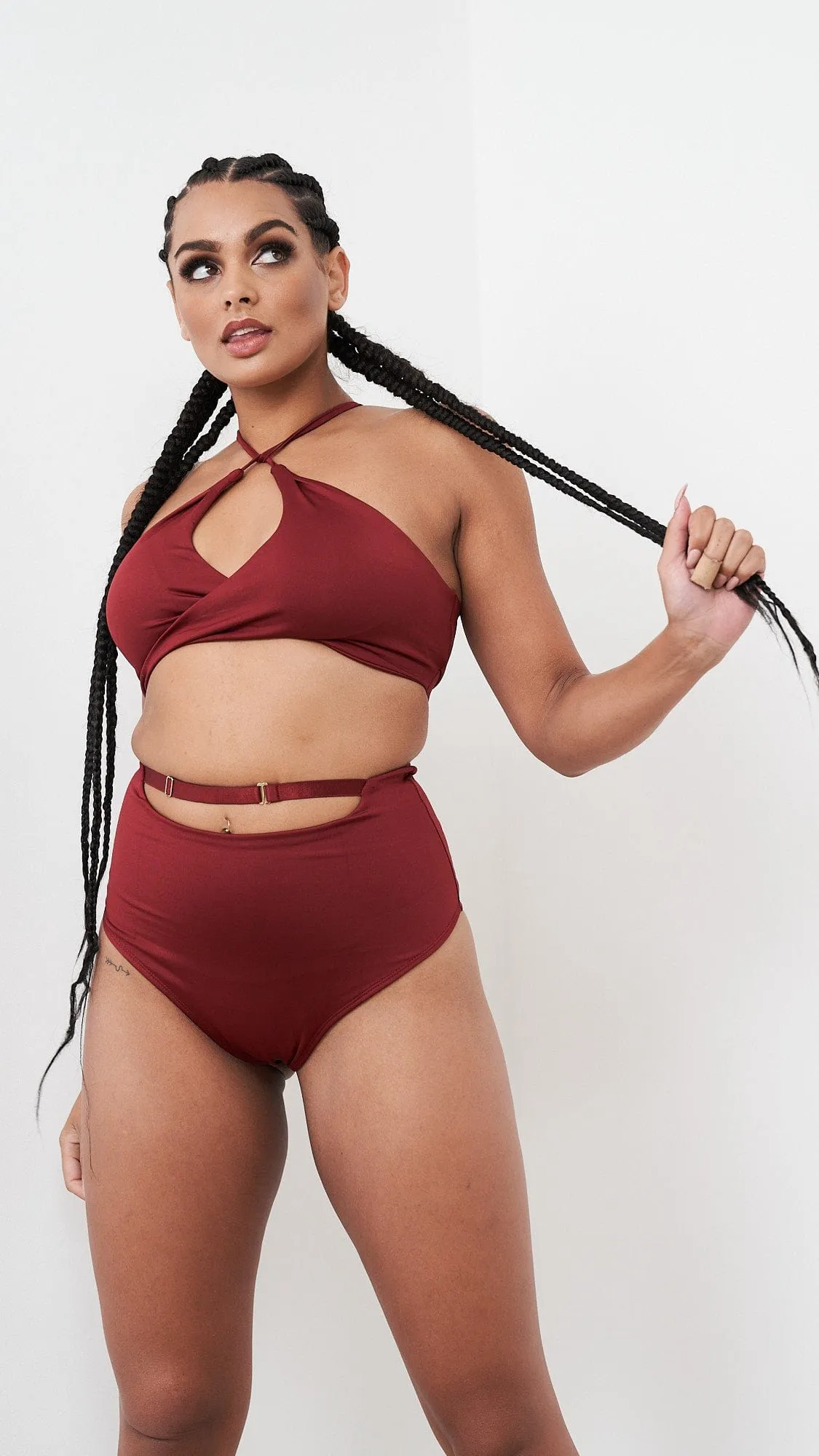 Sage Top - Cut Out Twist Halter Top Recycled Burgundy