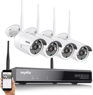 SANNCE 10CH 5MP NVR All-in-One Wireless CCTV Security Camera System with 4 * 5MP Waterproof Surveillance IP Cameras, Plug an Play, Enhance Signal, P2P, Snapshot Email Alert & APP Push