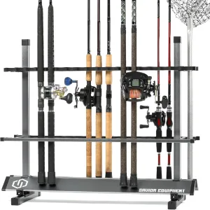 Savior Equipment Fishing Rod Rack Holder Organizer, 24-48 Slots to Hold Fresh Salt Water Spinning Rods & Reel Combo, Lightweight Aluminum Vertical Fish Pole Garage Storage Ground Display Stand